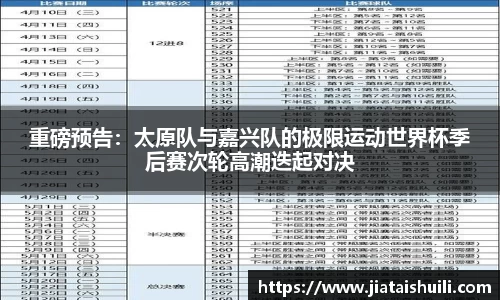 重磅预告：太原队与嘉兴队的极限运动世界杯季后赛次轮高潮迭起对决