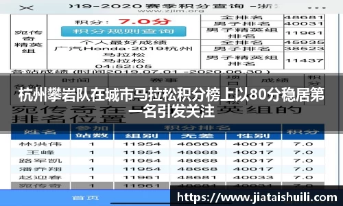 杭州攀岩队在城市马拉松积分榜上以80分稳居第一名引发关注